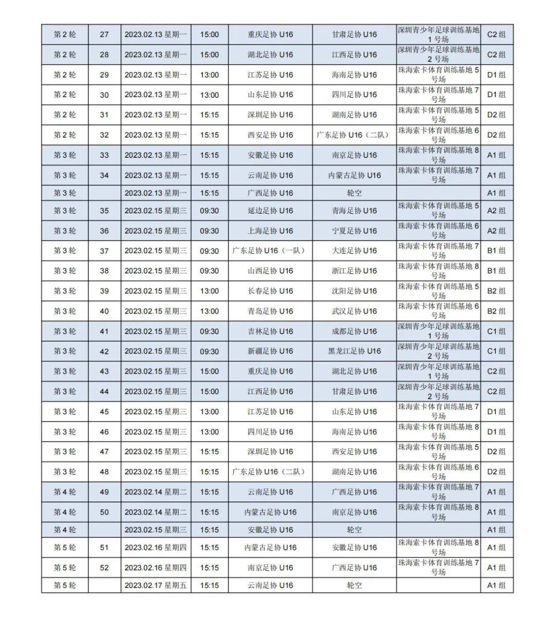 欧洲杯比赛赛程表2023年_2023年中国足协青少年足球锦标赛(会员协会男子U16组)赛程表出炉