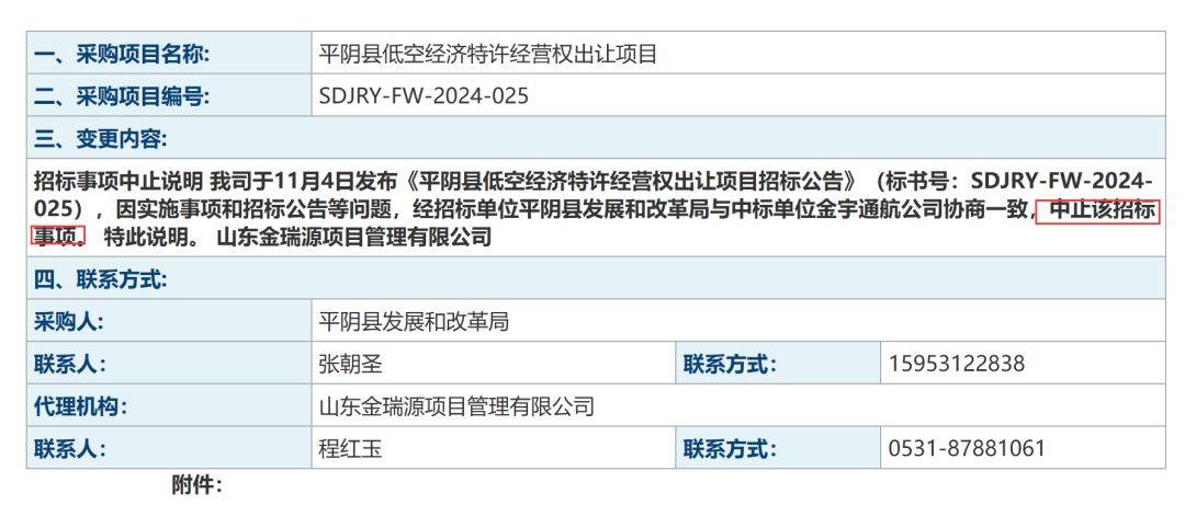 皇冠信用网登2代理申_反转皇冠信用网登2代理申!山东平阴县叫停9.24亿元“卖天” 全国首例低空经济特许经营权出让项目中止招标